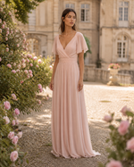 Robe Demoiselle d'Honneur Longue Mousseline Col V