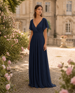 Robe Demoiselle d'Honneur Longue Mousseline Col V