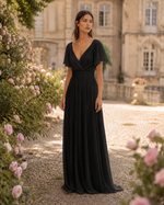 Robe Demoiselle d'Honneur Longue Mousseline Col V