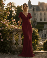 Robe Demoiselle d'Honneur Longue Mousseline Col V