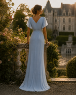 Robe Demoiselle d'Honneur Longue Mousseline Col V